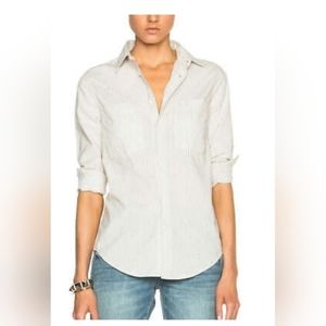 Sale! MOTHER Foxy Button Up Split Back Pinstripe Off-white Shirt